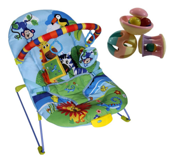 Cadeirinha De Bebê Vibratória Descanso Azul 9kg + Chocalho 0