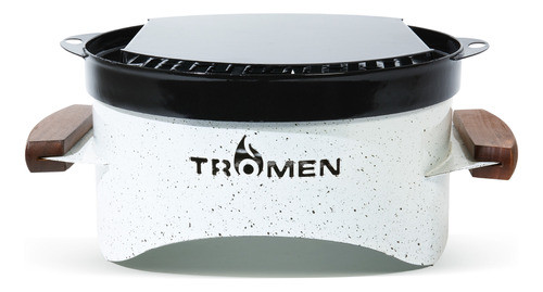 Brasero De Mesa Tromen Parrilla Enlozado Con Asas De Madera 0
