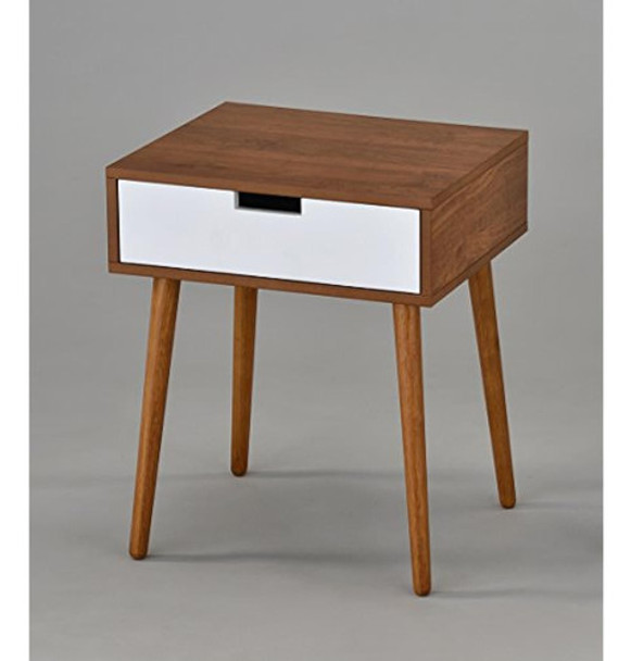 Mesilla De Noche Lateral De Nogal Claro / Blanco Con Cajón 2 0