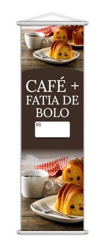 Banner Café Fatia De Bolo Cafeteria Preço Lona 100x30cm 0