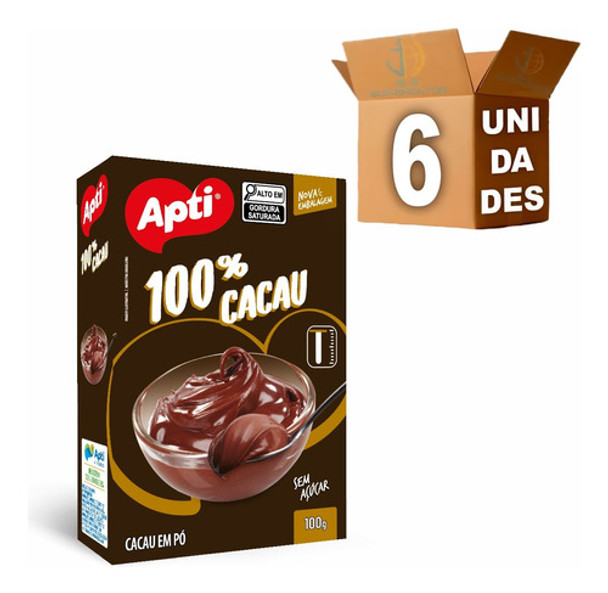Kit 6 Chocolate Cacau Em Pó 100% Solúvel Apti 0 Kit 6 Chocolate Cacau Em Pó 100% Solúvel Apti 0