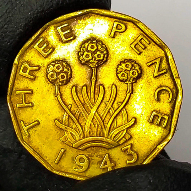 Reino Unido 3 Pence George V 1943 Antigua Moneda Colección 0