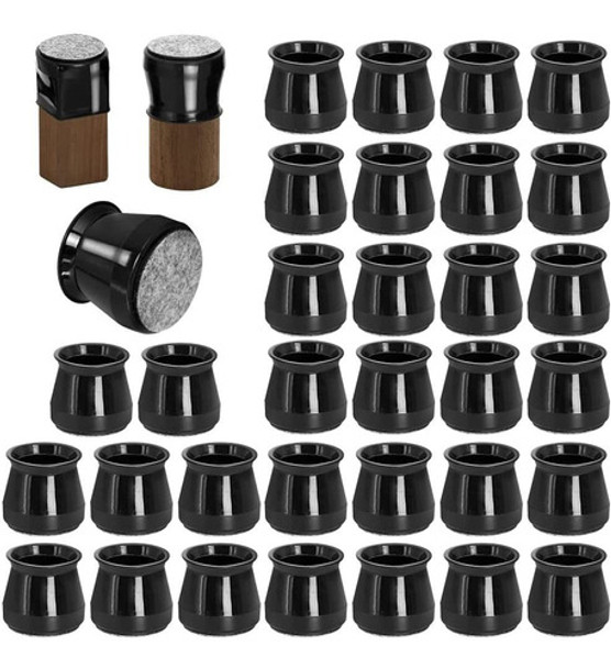 32 Regatones Para Sillas 3.3 A 5cm Silicona Negra C/ Fieltro 0