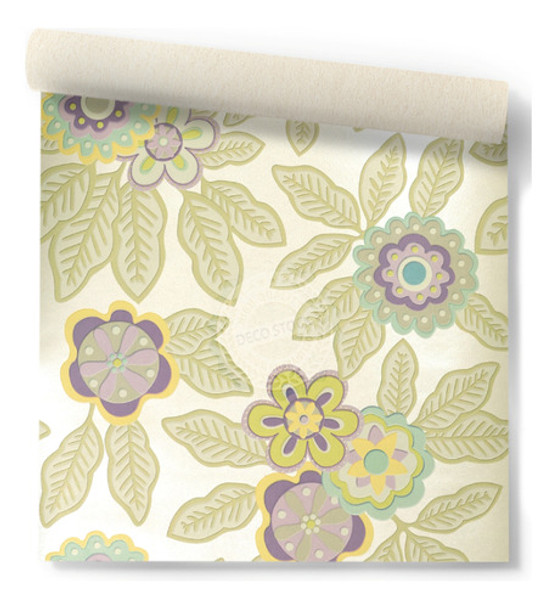 Papel Vinilizado Flor Fondo Beige Muresco Zen 3479/1 0