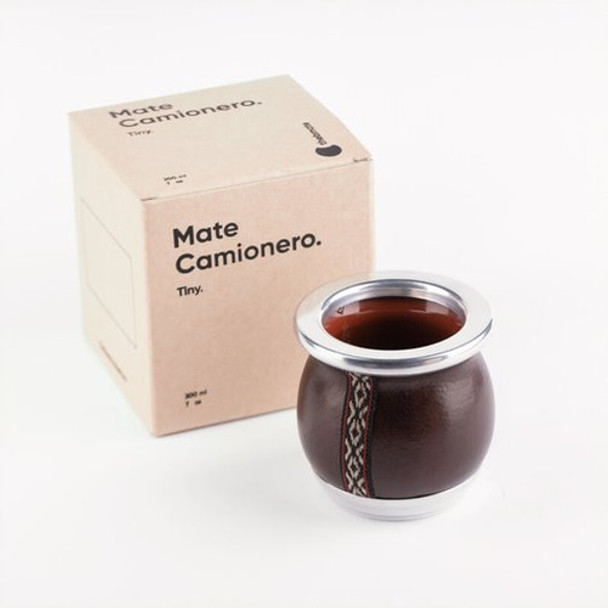 Mate Camionero Cerámica Chato Forrado Cuero Con Cinta Pampa 0