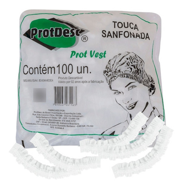 Touca Sanfonada Branca Com Elástico Duplo - 100 Unidades 0