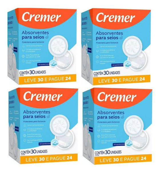 Kit 4 Cxs Absorvente P/seios Cremer Super Confort C/30 0