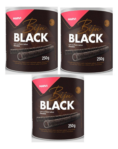 Kit C/3 Canudo Biju Recheio Sabor Chocolate Black Marvi 250g 0