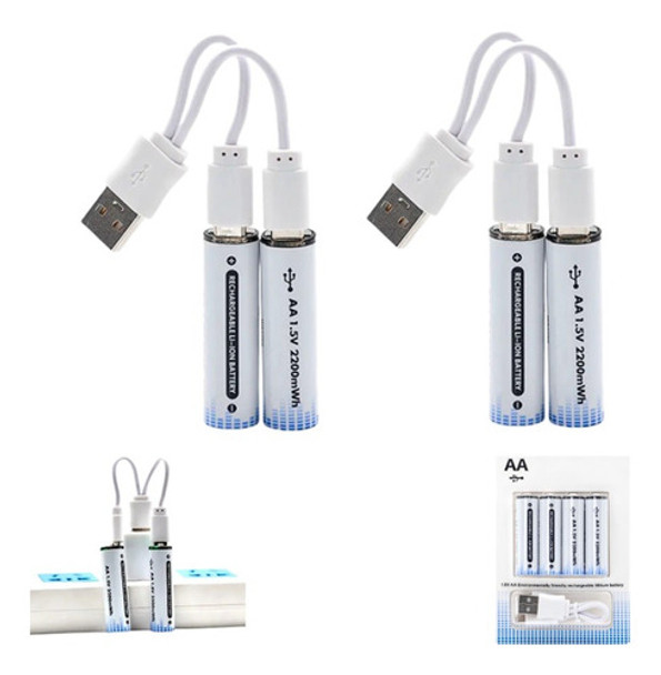 Pilas Recargables Aa 2200mah Pack X4 + Cable Usb-c Litio 0