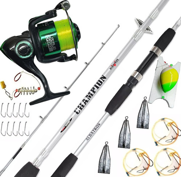 Combo De Pesca Caña Albatros 1.80 + Reel 3 Rulemanes + Tanza 0