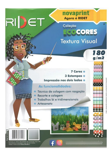 Papel Textura Ridet N1 A4 180g 23x32cm 36 Folhas 7 Cores 0