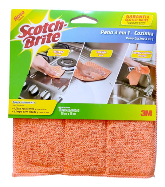 Scotch Brite Microfibra Paño Cocina 3 En 1 19x19cm X 1un 0