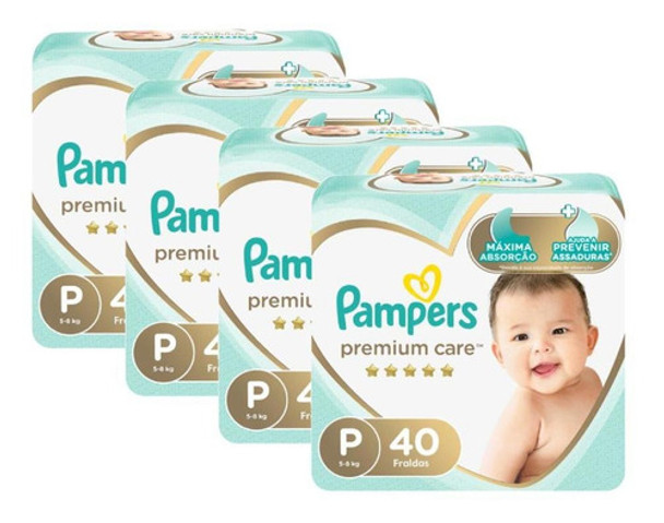 Kit Fralda Pampers Premium Care Mega Tamanho P Com 160 Un 0