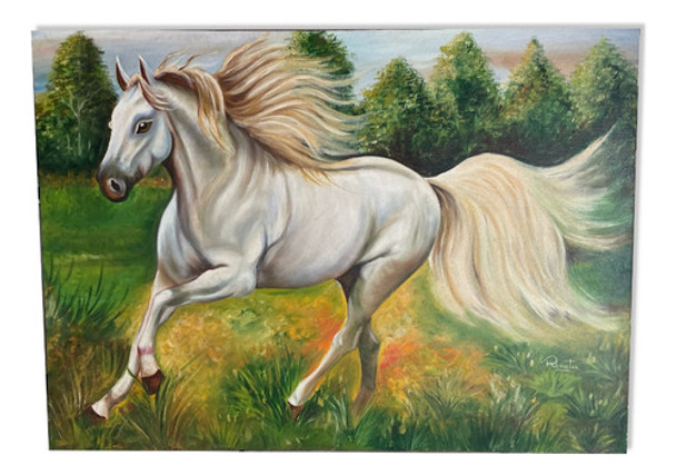 Quadro Pintura A Óleo Autoral Paisagem Com Cavalo 50x70cm 0