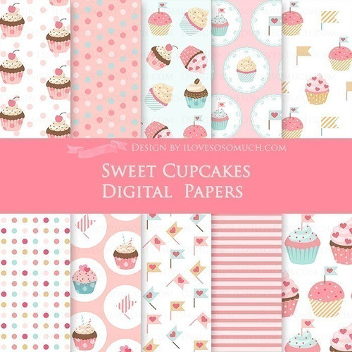 Papeles Digitales Cupcakes Rosas M8 0