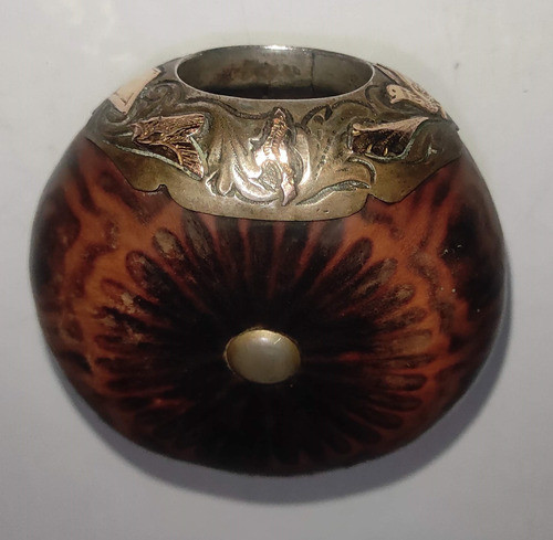 Antiguo Mate Tipo Galleta Virola En Oro Y Plata 0