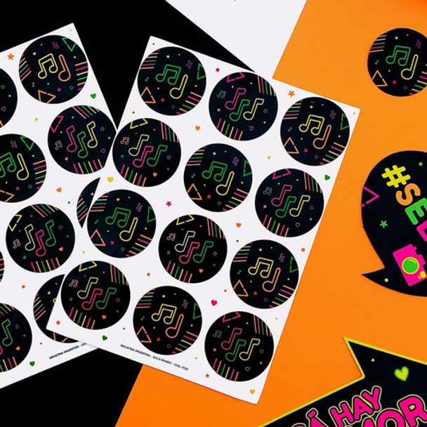 Stickers Fluo X24 U Nota Musical Cumpleaños Cotillon 0