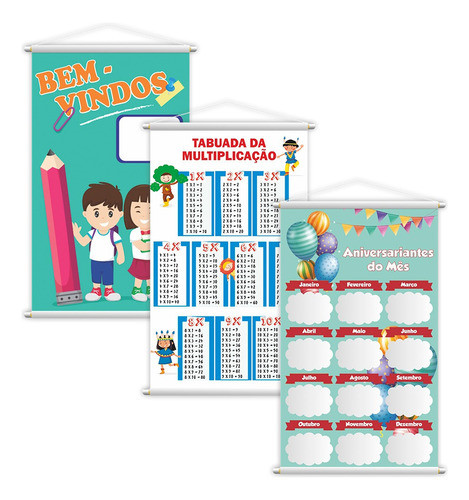 Banner Bem Vindos, Tabuada E Aniversariantes. Escolar Prof. 0