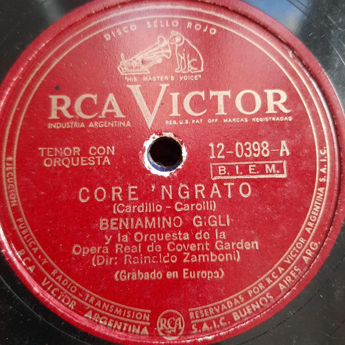 Pasta Beniamino Gigli Orq Opera Real Rca Victor Tc24 0