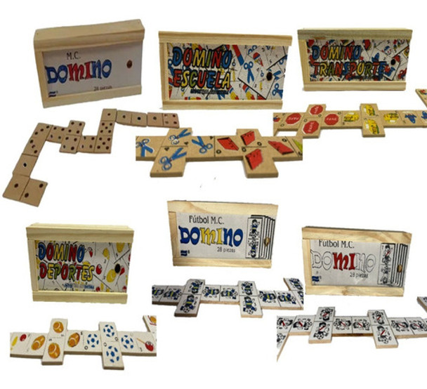 Set 5 Domino Madera Clásic Deporte Escuela Transporte Futbol 0