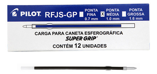 Refil Carga Rfjs Para Caneta Pilot Super Grip 1.0 Azul 12uni 0