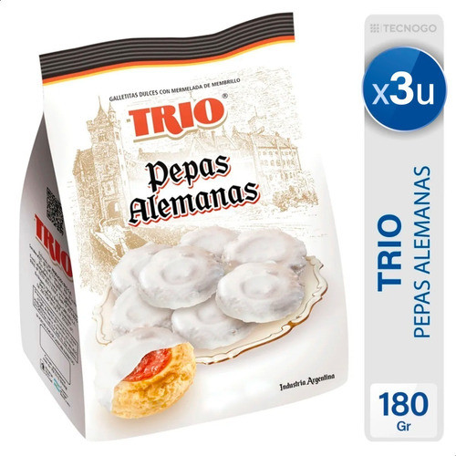 Galletitas Pepas Trio Alemanas Dulces Mejor Precio - Pack X3 0