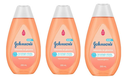 Sabonete Infantil J&j 200ml Glicerinado Kit C/03 Liquido 0