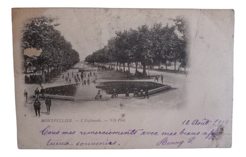 Tarjeta Postal Antigua Montpellier L'esplanade 1902 0