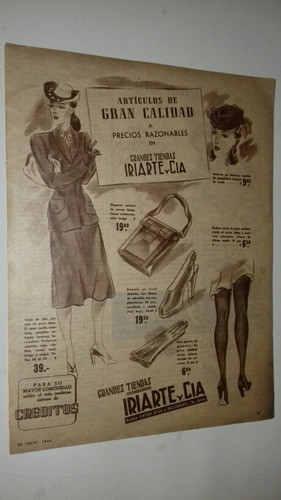 P297 Clipping Antigua Publicidad Tiendas Iriarte Año 1944 0