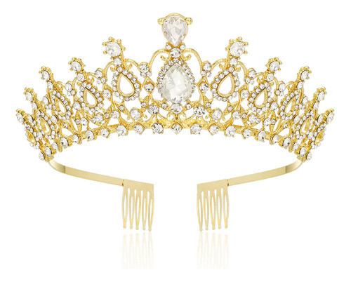 Tiara Corona Novia Quinceañera Princesa Cristal Gold002 0
