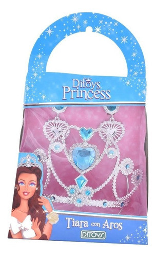 Princesas Tiara Con Aros Celeste Original Ditoys Corona 0