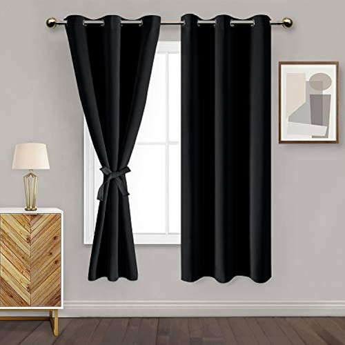 Dwcn Cortinas Opacas Negras Para Dormitorio Cosidas Con Corb 0
