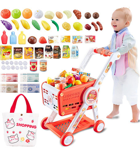 Carro De Compras Rosa Para Niños De 3+ Años Con Juego 0