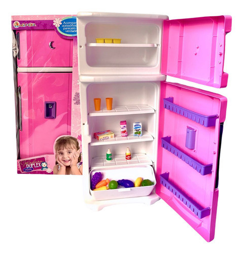 Mini Geladeira Infantil Cozinha Brinquedo Grande Menina Rosa 0