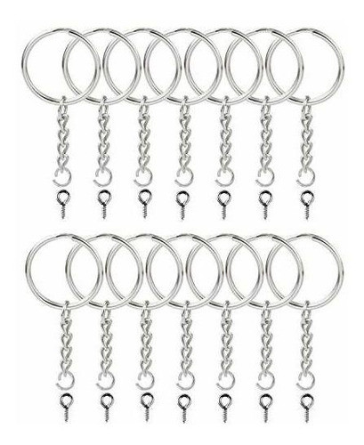 100 Anillos De Llavero 1puLG. C/cadena Y Ojal Plateado 0