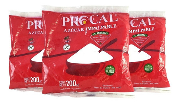 Azucar Impalpable Sin Tacc Reposteria Cocina Procal 200gr X3 0