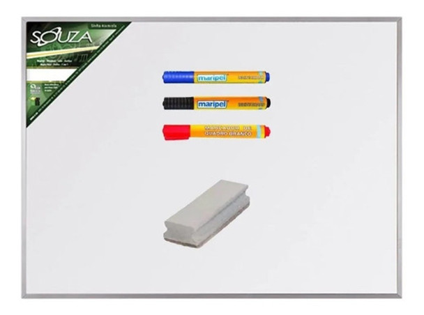 Quadro Branco 100x80 Cm Alumínio 5604 + 3 Marcad + 1 Apagad 0