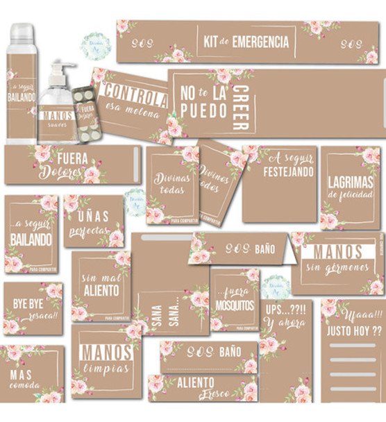 Kit Baño Imprimible S.o.s. Flores, Fiestas, 15, Casamientos 0