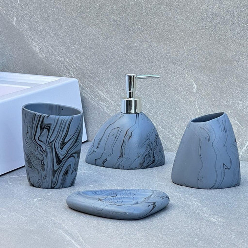 Set Accesorios Baño 4 Piezas Resina Moderno Gris 0