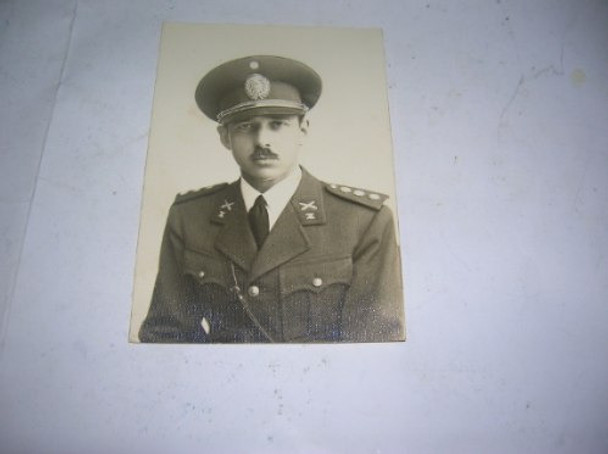 Antigua Foto Fotografia Uniforme Policial Militar Escudo Pin 0