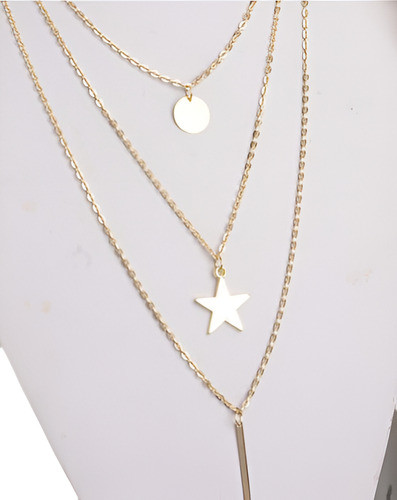 Cequi Varilla Estrellas Múltiples Capas Collar 925 Oro Caden 0