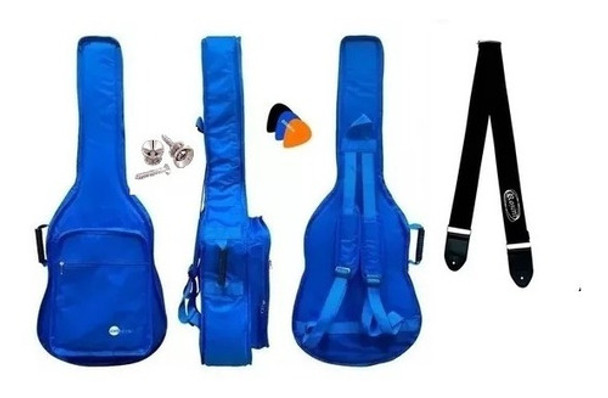 Capa P/ Violão Folk Almofadada Cargo Rozini Azul + Alça 0