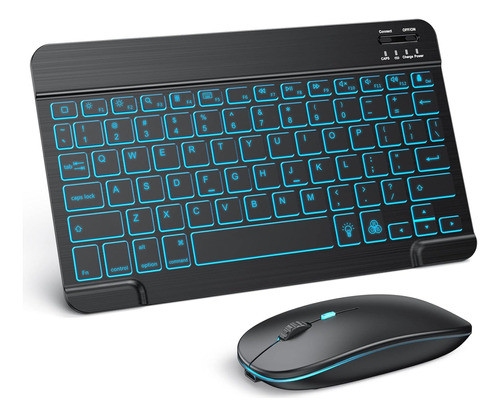 Combo De Teclado Y Mouse Bluetooth Negro Retroiluminado Para 0