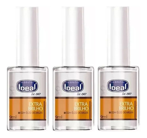 Ideal Base Extra Brilho C/ Argan 9ml Kit 3un 0