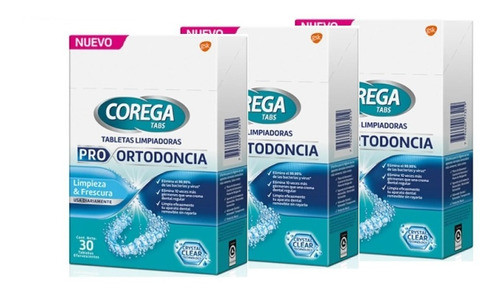 Pack X3 Corega Tabs Tabletas Limpiadoras Pro Ortodoncia X 30 0
