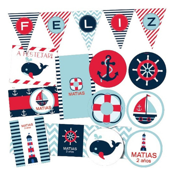 Kit Imprimible Personalizado Nautico Barco Navy Candy Cumple 0