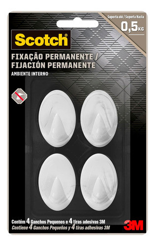 Scotch, 3m, Gancho Adesivo, Fixação Permanente, Sem Furos 0