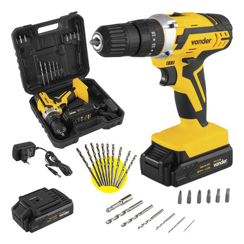 Parafusadeira C/ Impacto 20v Vonder Pfv238i C/ Kit 10 Brocas 0