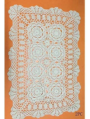 Damanni 2pc Algodon Rectangular Hecho A Mano Crochet Encaje 0