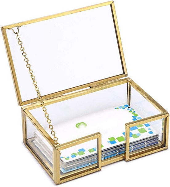 Caja Organizadora De Metal Dorado Para Tarjetas Personales 0